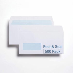 100gsm indigo dl white window peel & seal envelopes 500 pack