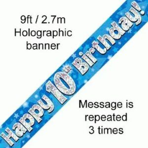 happy 10th birthday foil holographic banner, blue, 9ft