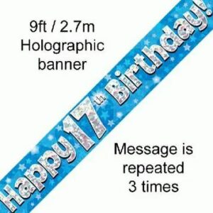 happy 17th birthday foil holographic banner, blue, 9ft