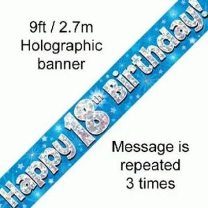 happy 18th birthday foil holographic banner, blue, 9ft