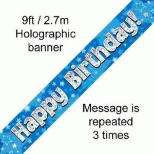 happy birthday foil holographic banner, blue, 9ft