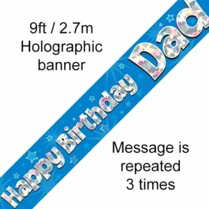 happy birthday dad foil holographic banner, blue, 9ft