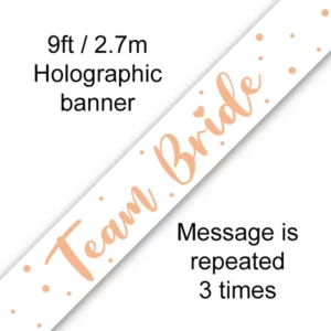 team bride foil holographic banner, rose & white gold, 9ft