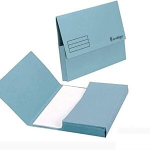 indigo® premium a4 document wallet half flap 285gsm capacity 32mm (blue, pack of 50)