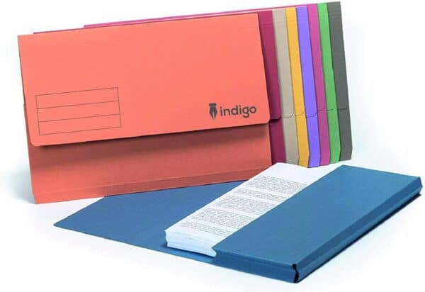 indigo® premium foolscap document wallet half flap 285gsm capacity 32mm (yellow, pack of 50)