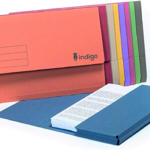 indigo® premium foolscap document wallet half flap 285gsm capacity 32mm (assorted, pack of 50)