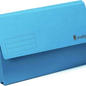 indigo® premium foolscap document wallet half flap 285gsm capacity 32mm (blue, pack of 50)