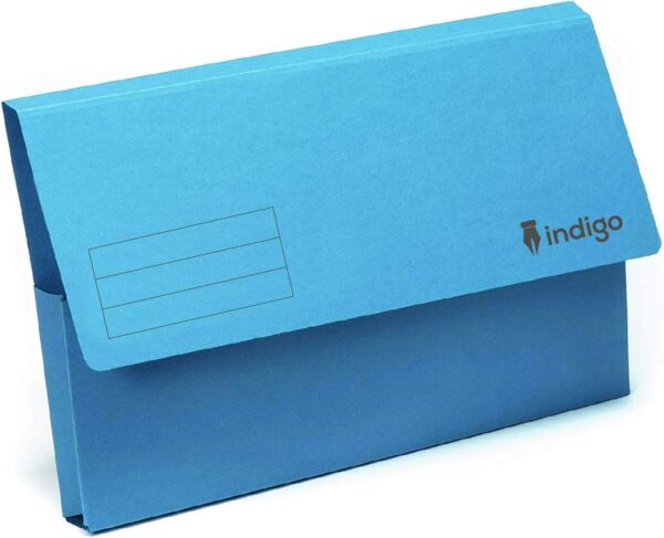 indigo® premium foolscap document wallet half flap 285gsm capacity 32mm (blue, pack of 50)