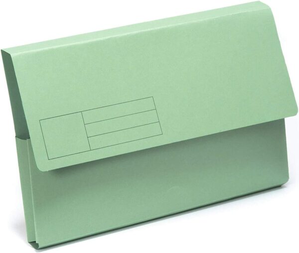 indigo® premium foolscap document wallet half flap 285gsm capacity 32mm (green, pack of 50)