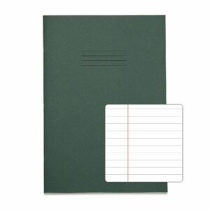 rhino a4 80 page exercise book ruled with 8mm feints and a margin (dark green cover)
