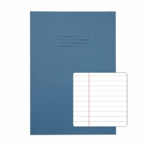 rhino a4 80 page exercise book ruled with 8mm feints and a margin (light blue cover)