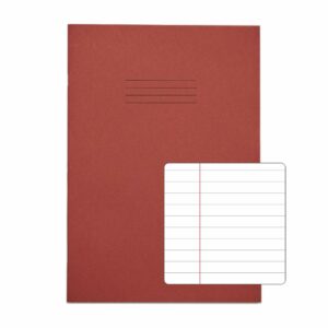 rhino a4 80 page exercise book ruled with 8mm feints and a margin (red cover) pack of 5