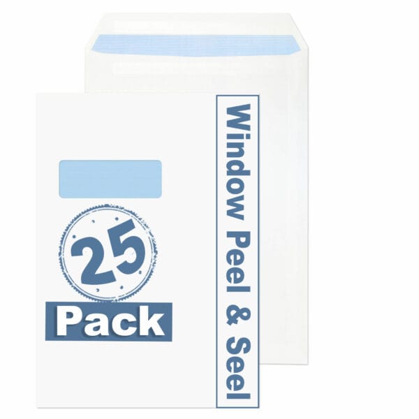 c4 indigo white window peel & seal pocket envelopes pack of 25