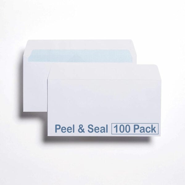 100gsm indigo dl white peel & seal envelopes 100 pack