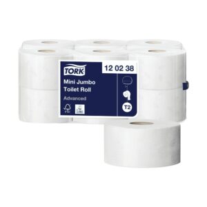 tork mini jumbo toilet roll, 2 ply, 12 pieces