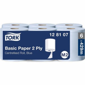 tork basic centrefeed wiping paper blue m2, cost efficient paper towels, 6 x 150m, 128107