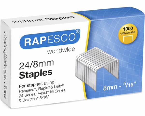 rapesco 1456 24/8 mm galvanised staples, pack of 1000