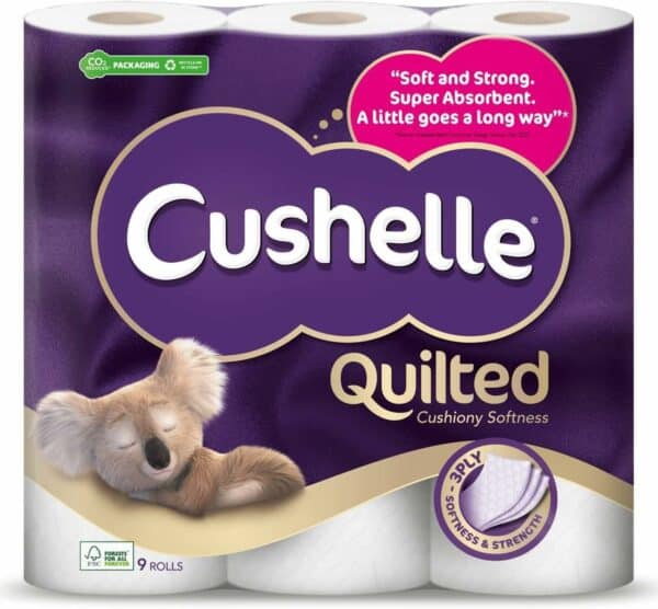 cushelle quilted toilet paper, pack of 9