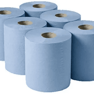 indigo® blue centrefeed roll 2 ply laminated embossed strong wiping tissue cleaning roll home and office 300 sheets per roll, sheet width 166mm 6 rolls