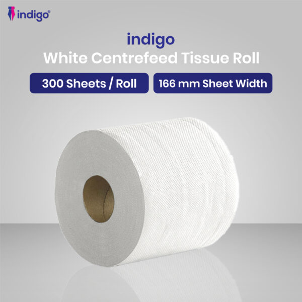 indigo® active white centrefeed roll 2 ply laminated embossed strong wiping tissue cleaning roll home and office sheet width 166mm 6 rolls