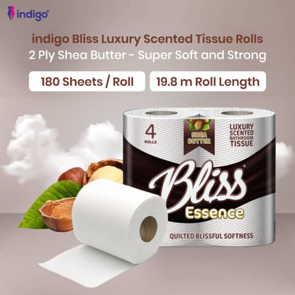 indigo bliss luxury scented bathroom 40 toilet rolls 2 ply shea butter super soft and strong toilet paper ultimate quilted comfort for a luxurious bathroom experience 4 x10 rolls pack = 40 rolls