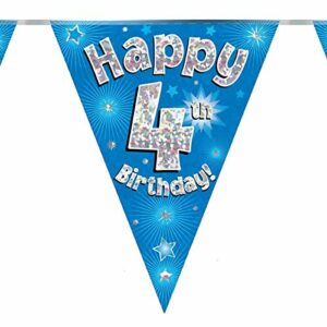 party bunting happy 4th birthday blue holographic 11 flags 3.9m