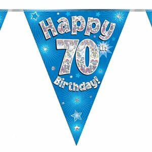 party bunting happy 70th birthday blue holographic 11 flags 3.9m