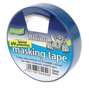 indigo® uv resistant blue masking tape 25mm x 25m self adhesive decorating & painters tape