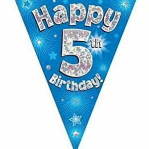 party bunting happy 5th birthday blue holographic 11 flags 3.9m