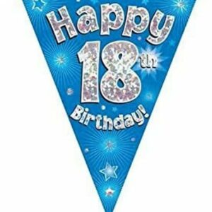 party bunting happy 18th birthday blue holographic 11 flags 3.9m
