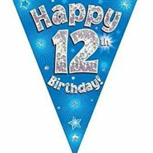 party bunting happy 12th birthday blue holographic 11 flags 3.9m