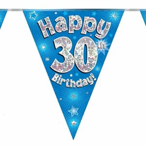 party bunting happy 30th birthday blue holographic 11 flags 3.9m