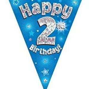 party bunting happy 2nd birthday blue holographic 11 flags 3.9m
