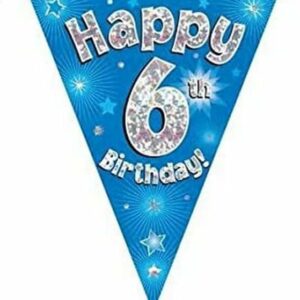 party bunting happy 6th birthday blue holographic 11 flags 3.9m