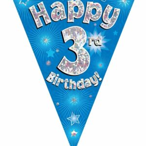 party bunting happy 3th birthday blue holographic 11 flags 3.9m