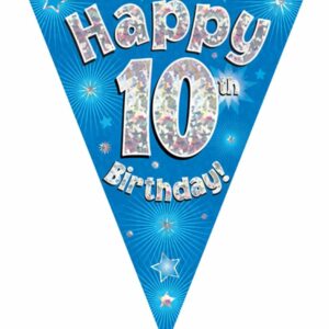 party bunting happy 10th birthday blue holographic 11 flags 3.9m