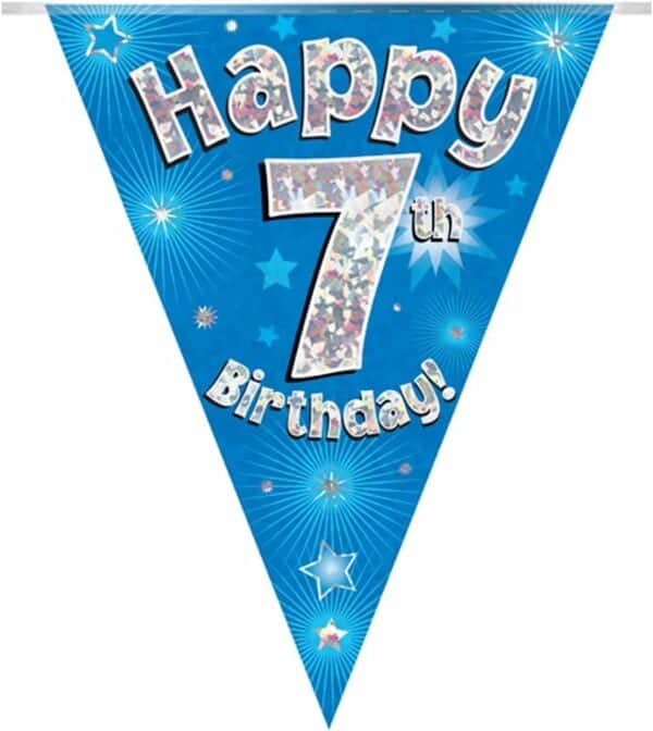 party bunting happy 7th birthday blue holographic 11 flags 3.9m