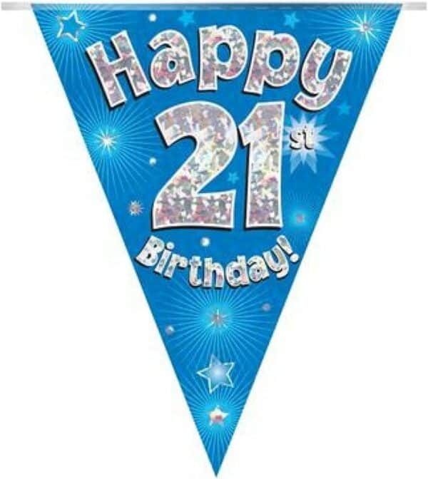 party bunting happy 40th birthday blue holographic 11 flags 3.9m