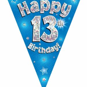 party bunting happy 13th birthday blue holographic 11 flags 3.9m