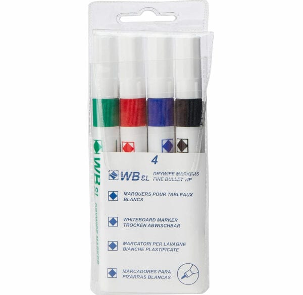 wb sl dry wipe marker with fine bullet tip assorted pack of 4