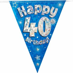 party bunting happy 40th birthday blue holographic 11 flags 3.9m