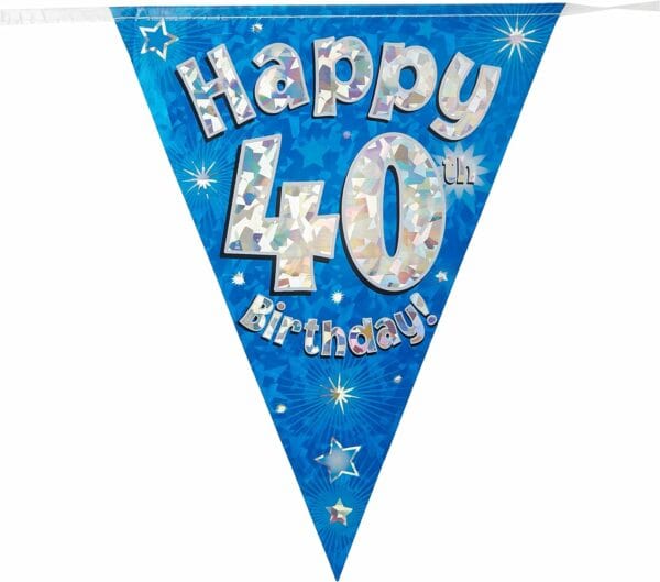 party bunting happy 40th birthday blue holographic 11 flags 3.9m