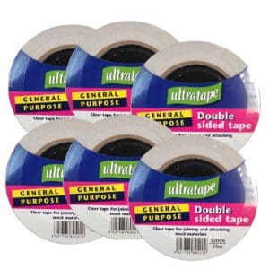indigo® premium white double sided tape 12mm x 33m (pack 6)