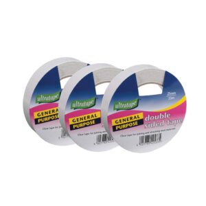 indigo® premium white double sided tape 25mm x 33m (pack 3)