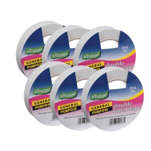 indigo® premium white double sided tape 25mm x 33m (pack 6)