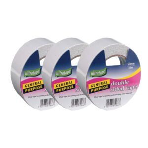 indigo® premium white double sided tape 50mm x 33m (pack 3)