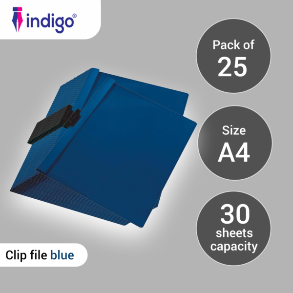 indigo® a4 clip file blue 25 packs