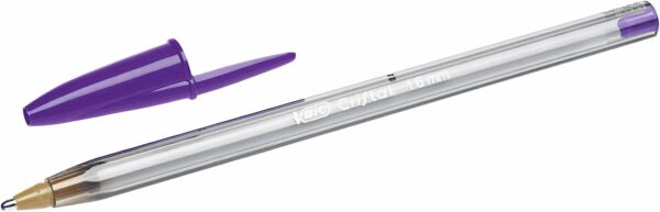 bic cristal fun, ballpoint pens, smudge proof writing pens and wide point (1.6 mm), ideal for school, purple ink, pack of 20