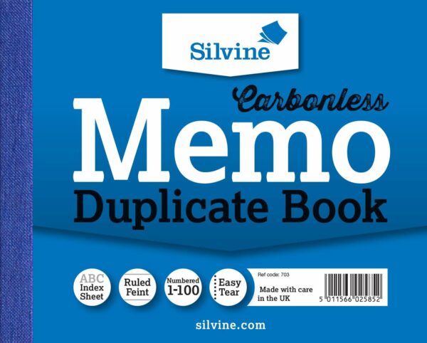 silvine carbonless duplicate memo book numbered 1 100 with index sheet (102 x 127mm) [pack of 12]