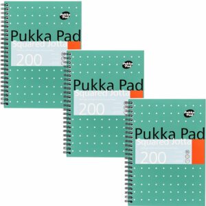 pukka pad, a5 squared jotta book 3 pack – 21 x 14.9cm wirebound notebook with 5mm squares on 80gsm white paper with perforated edges for easy removal 200 pages